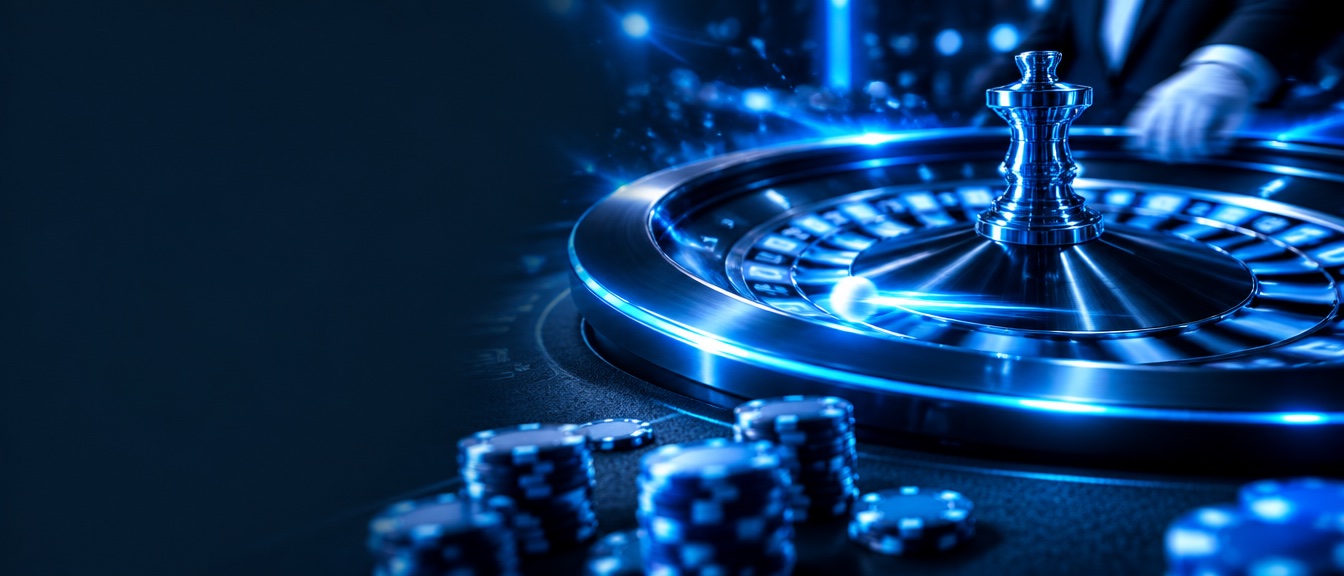 Live casino banner: a roulette wheel in blue light