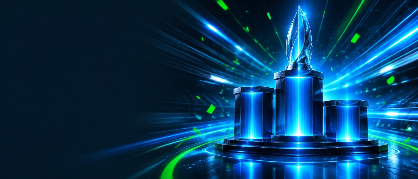 Weekly race banner: a glowing podium